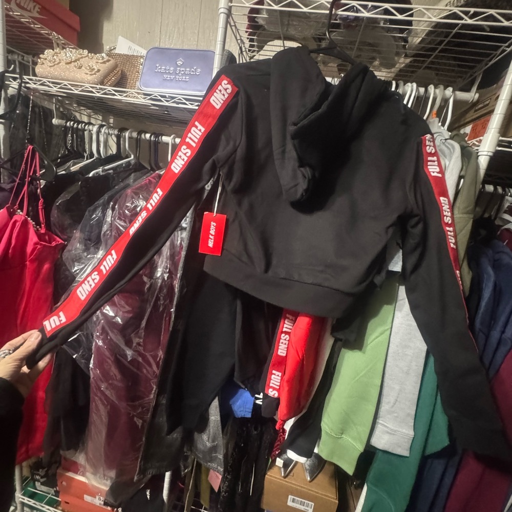 Full Send Women's Black Cropped Hoodie with Red Accents